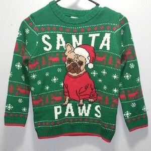 Holiday Time Green 'Santa Paws" Knit Sweater 6-7